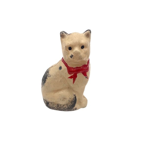 Vintage Cast Iron John Wright Cat Figurine Bank Red Bow Tie 4” - Picture 1 of 5